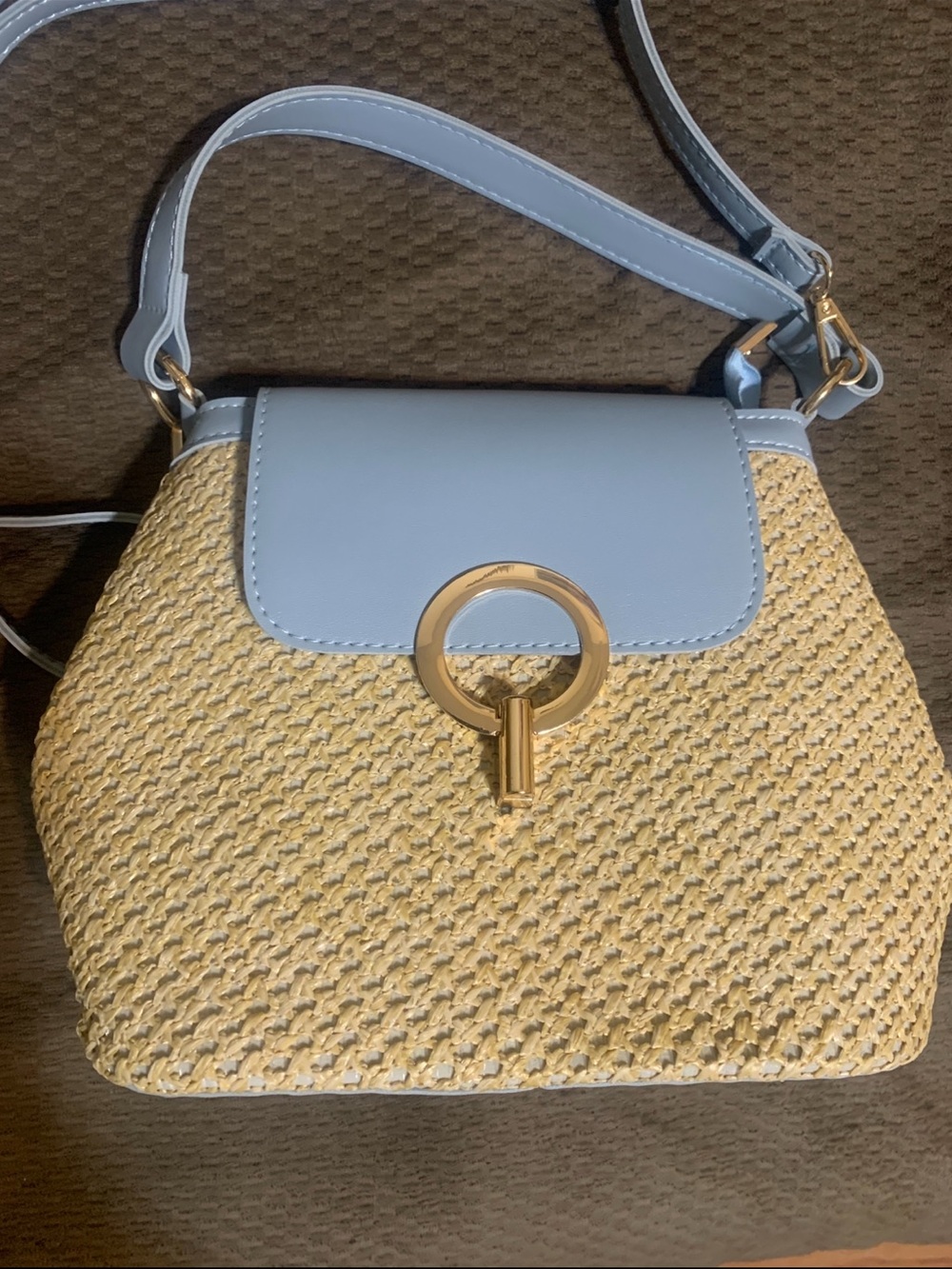 Sarah & Stone The Winona woven straw crossbody bag.